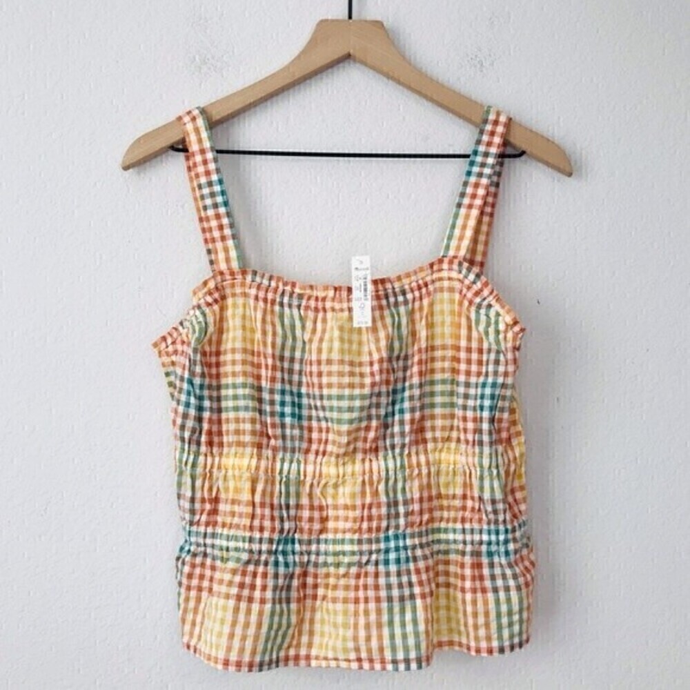 New! Madewell Rainbow Gingham Check Gauzy Top Seersucker Sophia Peplum Tank - Picture 2 of 10